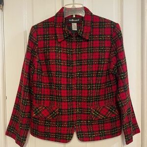 Sag Harbor Zipper Front Plaid Tweed Blazer Women’s Size 10
